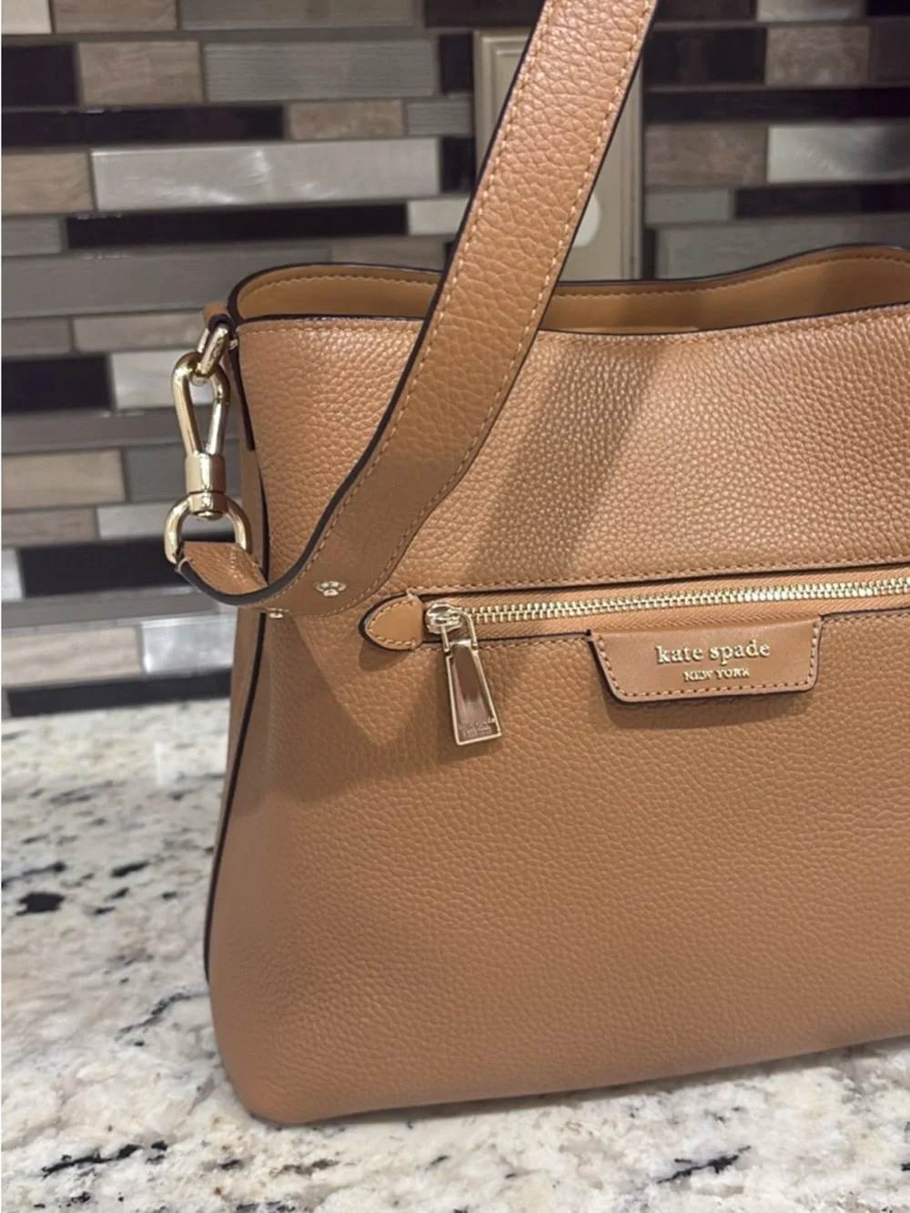 kate spade Tan Pebbled Leather Shoulder Bag with Gold Hardware - Picture 3 of 6